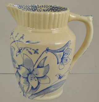 Aesthetic Period Blue Staffordshire Transferware Lily Milk Pitcher Circa 1880 photo