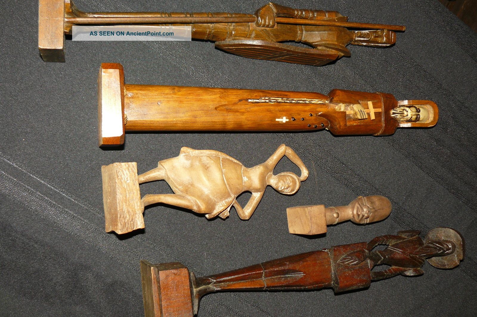 Wood Carviing Figurines Lot - - (signed Simeon Dancing Tribal Women) Carved Figures photo