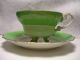 Vtg.  Bone China C & S - Very Striking Green & White With Lg.  Pink/wh Rose Cups & Saucers photo 2