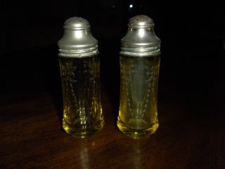 Vintage Antique Pressed Glass Salt And Pepper Shakers - Amber Clear photo
