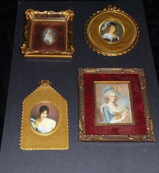 Set Of 4 Miniature Portraits - Old Style Turn Of The Century photo