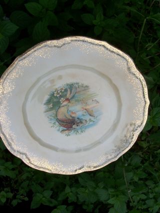 Lovely Old Fish & Flowers Gold Scallop Rimmed Plate photo