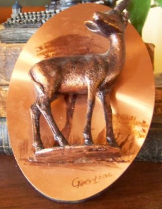 Vintage Signed Gastone Springbok Copper & Hand Painted Wall Plaque photo