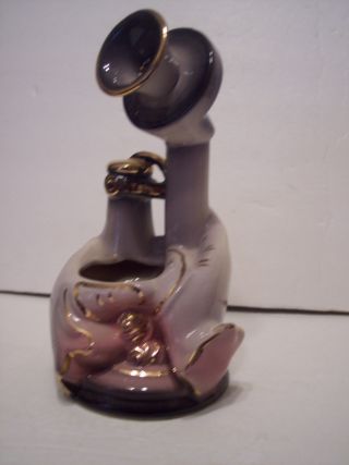 Vintage Hull Old Time Telephone & Hand Figurine Planter Trinket Dish Purple Plum photo