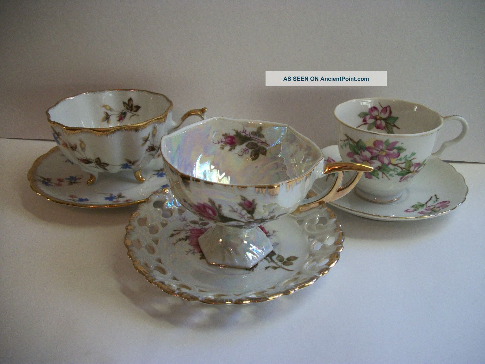 3 Sets Porcelain Cups And Saucers/unmarked Japan/wildflowers/ex.  Condition Cups & Saucers photo