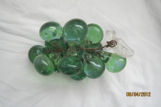 Antique Vintage Green Glass 14 - Grape Cluster From Before 1960 ' S? Glass Leaves photo