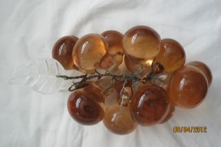 Antique Vintage Amber Glass 15 - Grape Cluster From Before 1960 ' S? Glass Leaves photo