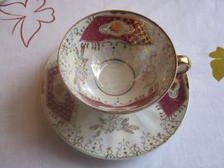 Vintage Tea Cup And Saucer Lusterware Footed Gold Gild Trim Japan photo