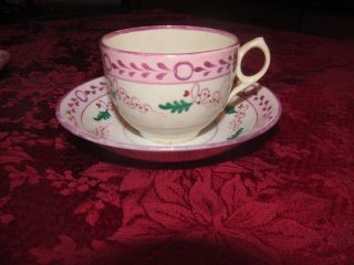 19th Century English Pink Luster Tea Cup With Two Saucers photo