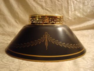 Antique Federal Tole Lamp Shade Metal Tin Black Gold 12 Inch Fits Over Hurricane photo