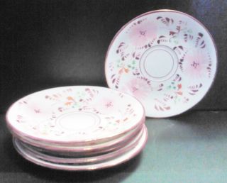 6 Antique Copper Luster Hand Painted Early Saucers 5 1/2 