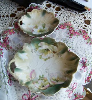 Pair Antique Hand Painted Water Lily Germany Dresser Trays Pin Dish Vanity Trays photo