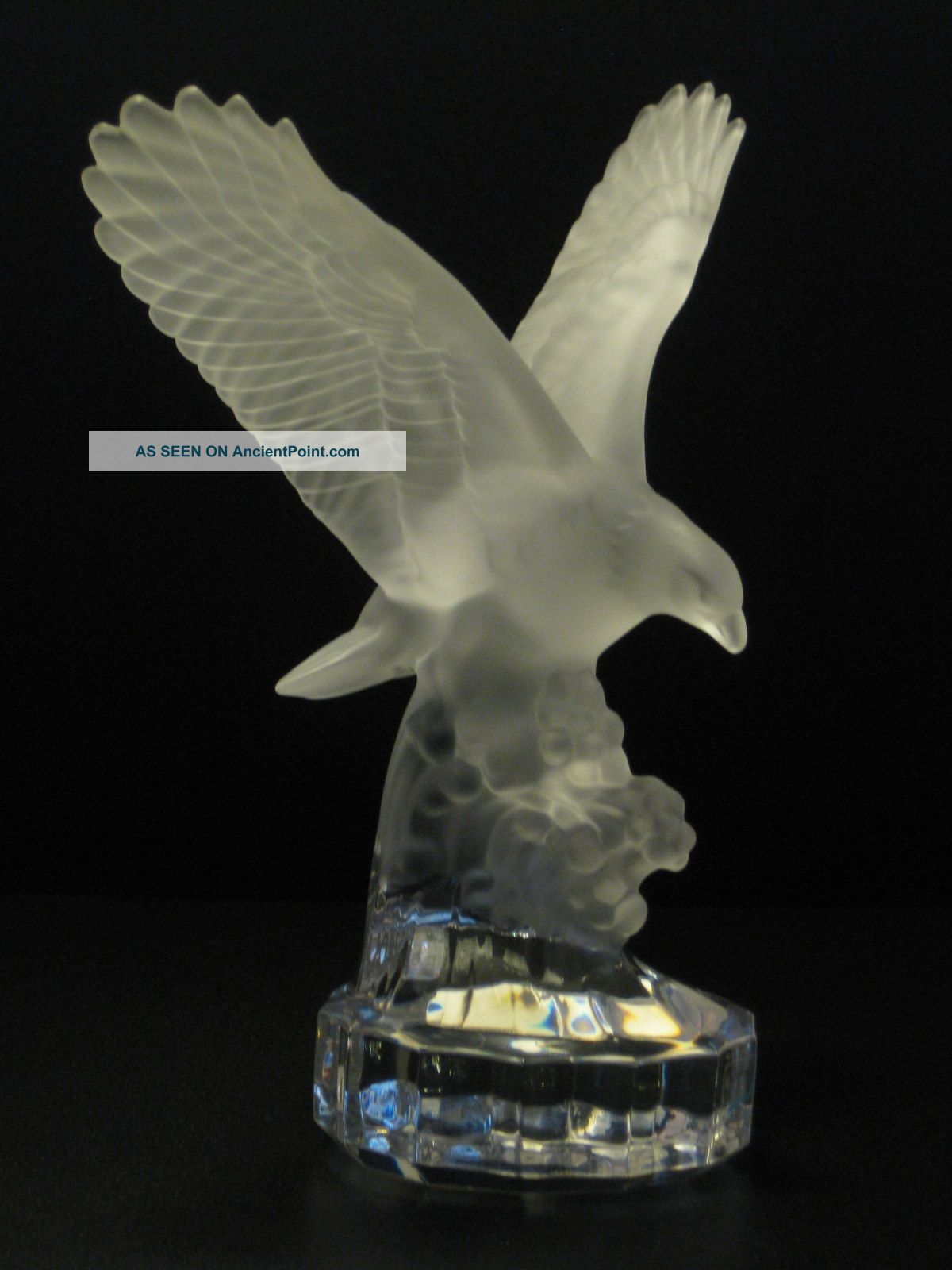 German Goebel Lead Crystal Frosted Eagle On Clear Base Paperweight Signed Figure Figurines photo