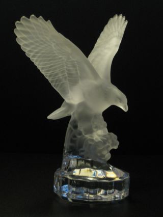 German Goebel Lead Crystal Frosted Eagle On Clear Base Paperweight Signed Figure photo
