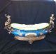 Large Porcelain And Bronze Blue Oval Bowl With Lady And Man Bronze Vases photo 3
