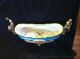 Large Porcelain And Bronze Blue Oval Bowl With Lady And Man Bronze Vases photo 4