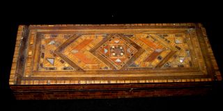 Antique Early 1900s French Marquetry.  Old Wooden Box.  Rectangular Wood Flat Case photo