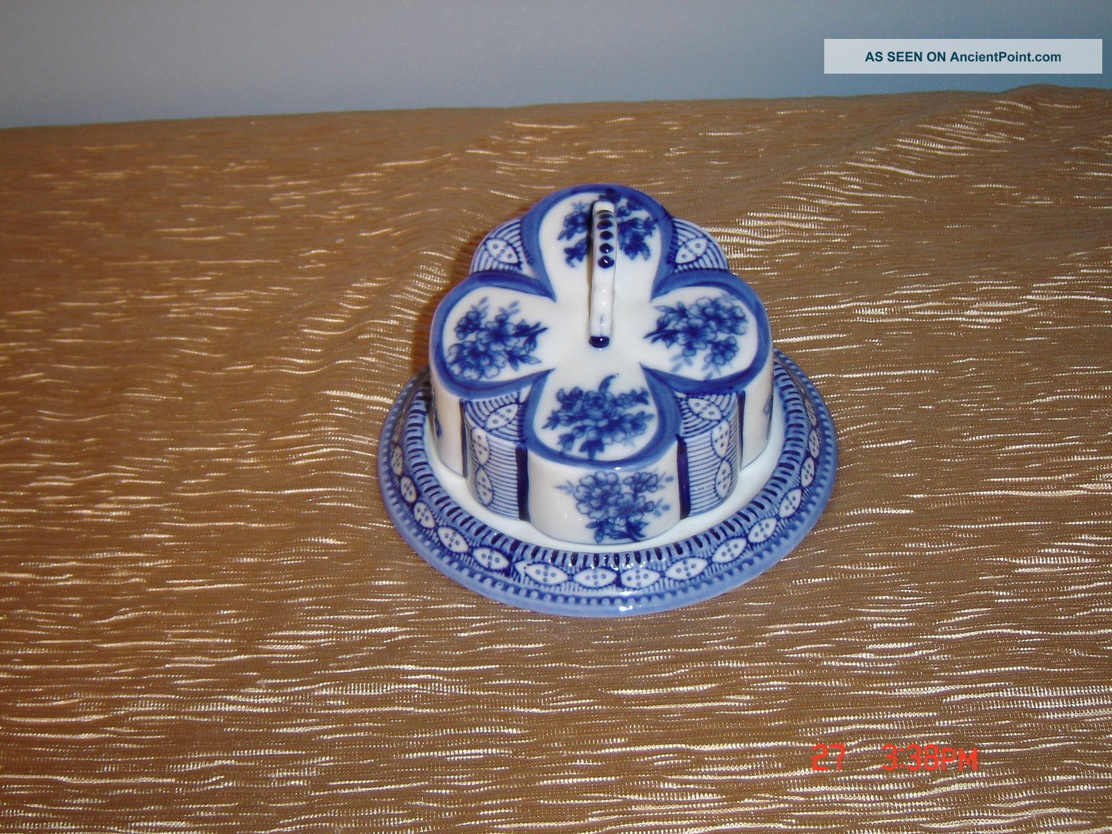 Round Blue Butter Dish Or Pat With Cover Butter Pats photo