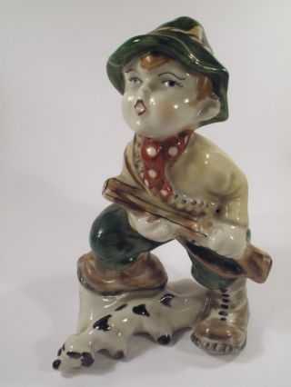 Vintage Glaze Porcelain Hunter & Dog Painted Figure photo