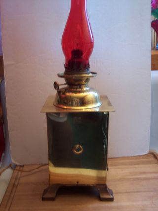 Vintage Brass Success Oil Lamp Ruby Chimney Converted To Electric Unique Rare photo