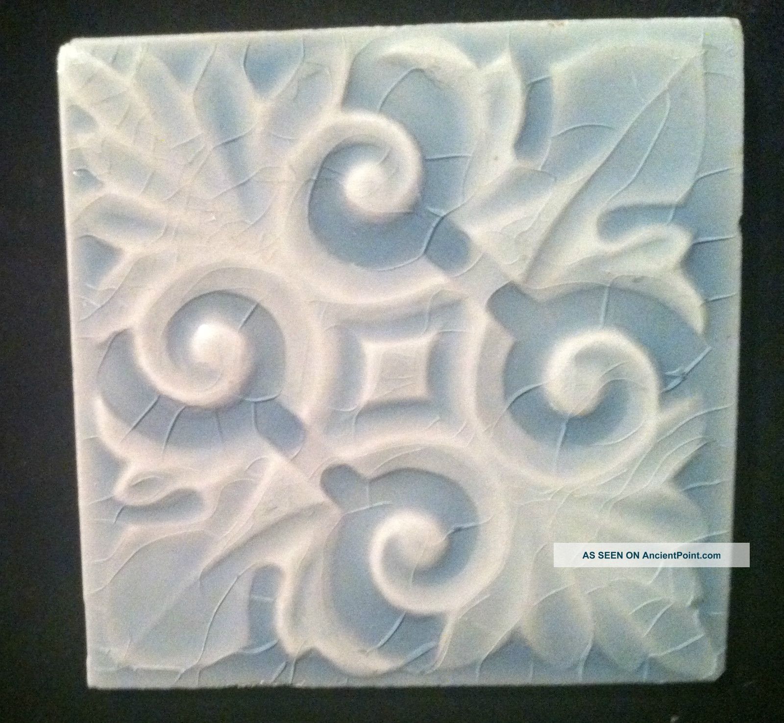 Antique Old Bridge Victorian Ceramic Art Tile Mayan Botanical Blue Acanthus Nj Tiles photo