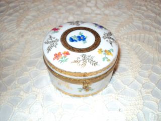 Antique Germany Porcelain Box Flowers And Gold Trim 3 1/2  Wide No Chips photo