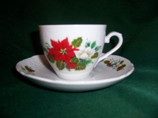 Holiday Christmas Poinsettia Cup & Saucer Bavaria Germany photo