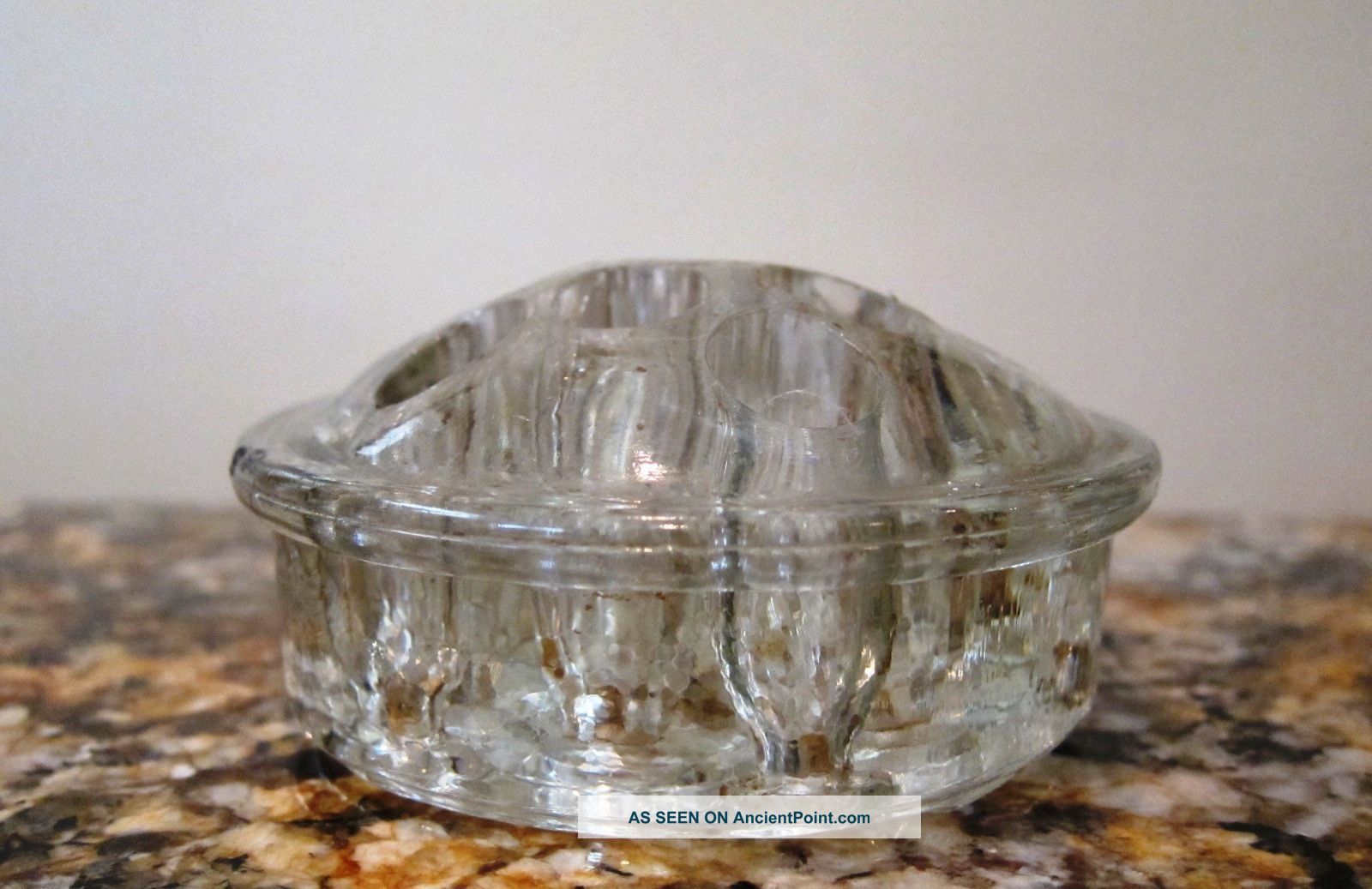 Antique Glass Flower Frog Dome Footed Clear 11 Holes Vases photo