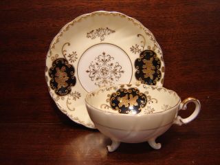 Vintage Footed Cup & Saucer,  Gold,  Yellow & Black,  Royal Sealy China,  Japan photo
