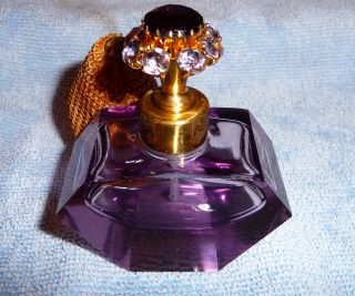 Vintage Perfume Atomizer Bottle Purple Glass With Gold Jeweled Top photo