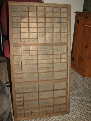 Rustic Vtg Lg Printers Drawer / Shadow Box 32 1/4 X 16 3/4 With 103 Compartments photo