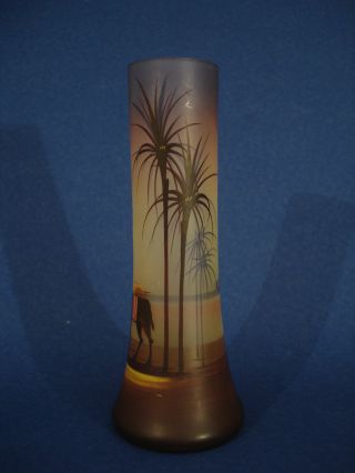 Antique French Art Glass Vase - Arab With Camel And Palm Trees - Legras Style photo