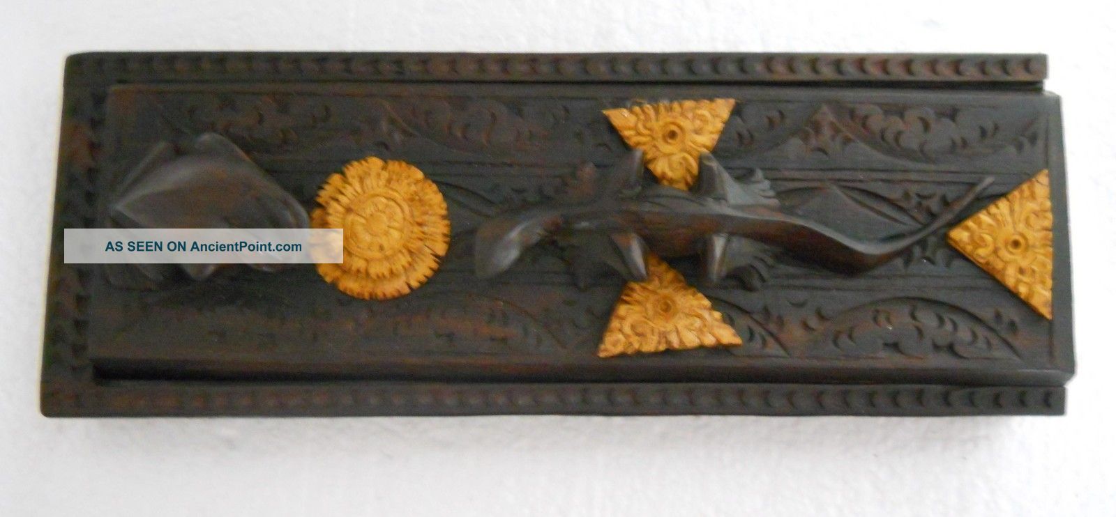 2 - Tone Carved Wooden Chopstick Box - Frog And Salamander Boxes photo