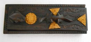 2 - Tone Carved Wooden Chopstick Box - Frog And Salamander photo