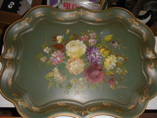 Mid Century 50 ' S Toleware Tray Nashco Flower Hand Painted Signed La Verne Large photo