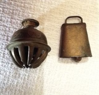 Antique Bells Made In India Decorated Elephant Claw Bell Cowbell Patina photo