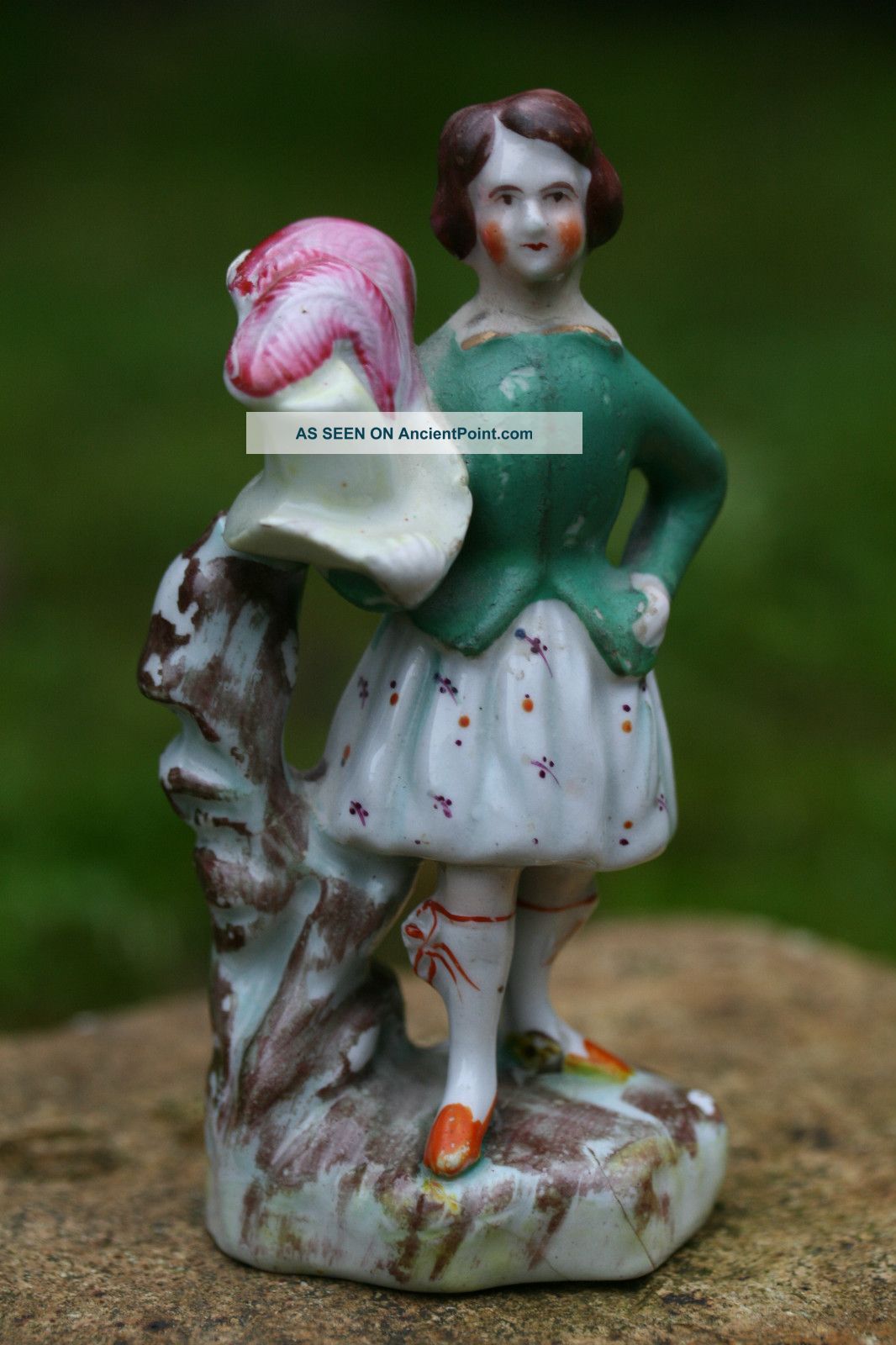 Mid 19th C Staffordshire Miniature Porcelaneous Figure With Feathered Hat C1860 Figurines photo