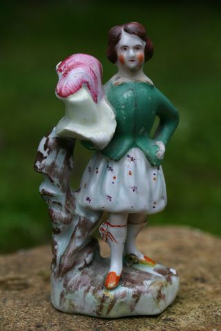 Mid 19th C Staffordshire Miniature Porcelaneous Figure With Feathered Hat C1860 photo