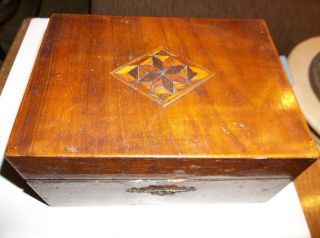 Antique Wooden Inlaid Trinket Box What Not Box 6 5/8 