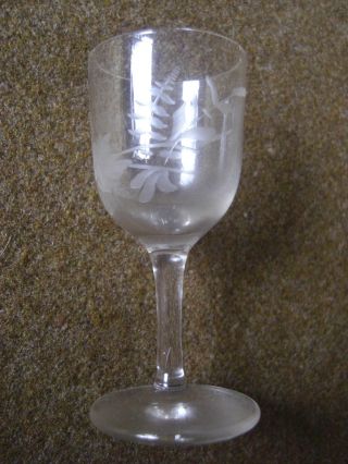 Antique Victorian Era Hand Cut Etched Crystal Brandy Liqueur Cordial Glass photo