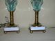 Antique Blue Glass Font Oil Lamp W/ White Marble Base,  Cleaned & Rewired Lamps photo 1