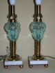 Antique Blue Glass Font Oil Lamp W/ White Marble Base,  Cleaned & Rewired Lamps photo 4