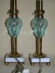 Antique Blue Glass Font Oil Lamp W/ White Marble Base,  Cleaned & Rewired Lamps photo 5