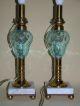 Antique Blue Glass Font Oil Lamp W/ White Marble Base,  Cleaned & Rewired Lamps photo 6