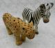 3pc Wood Carved Wild Animals Giraffe Leopard Zebra Carved Figures photo 1