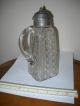 Antique Glass Syrup Pitcher,  Tin Top Pat.  July 15,  1884.  Cast In Top Pitchers photo 1