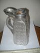 Antique Glass Syrup Pitcher,  Tin Top Pat.  July 15,  1884.  Cast In Top Pitchers photo 2