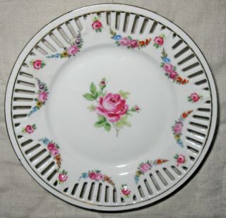 Vintage China Pastry Dish W/beautiful Cut Out Work & Hand Painted Roses Germany photo