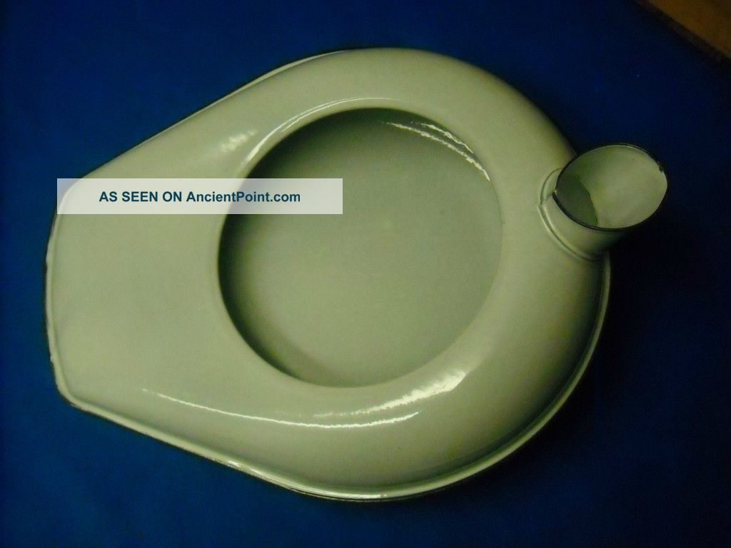 Antique Porcelain Enameled Metal Bed Pan Chamber Pots photo