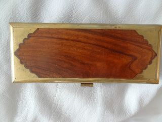 Vintage Brass Wood Hinged Trinket Parts Fishing Lure Box photo